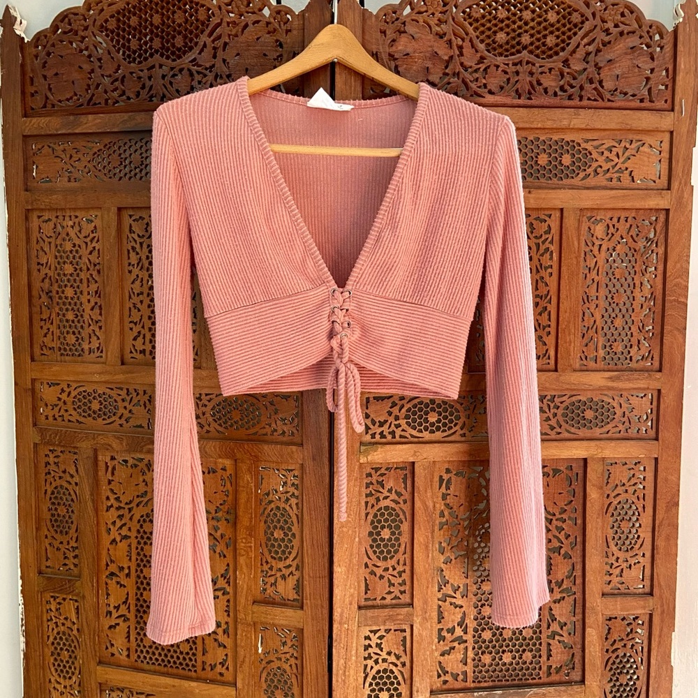 Sadie and Sage Flare Sleeve Crop Top Sweater